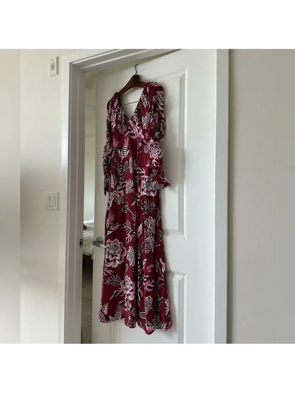 Farm Rio Burgundy Pineapple Inspiration V Neck Maxi Dress